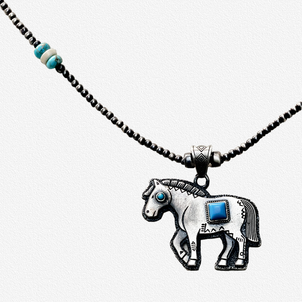 Turquoise Beaded Sterling Silver Necklace